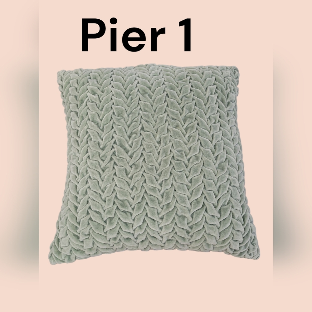 Pier 1 16x16 Velvet Velour Ruched Plush Accent Pillow, Blue/ Mint Green, VGUC